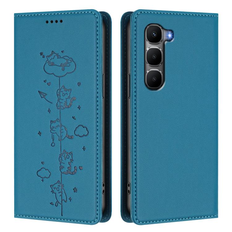 For Infinix Hot 60 4G / 60i 4G Cute Cats Embossed Magnetic RFID Vegan Leather Phone Case