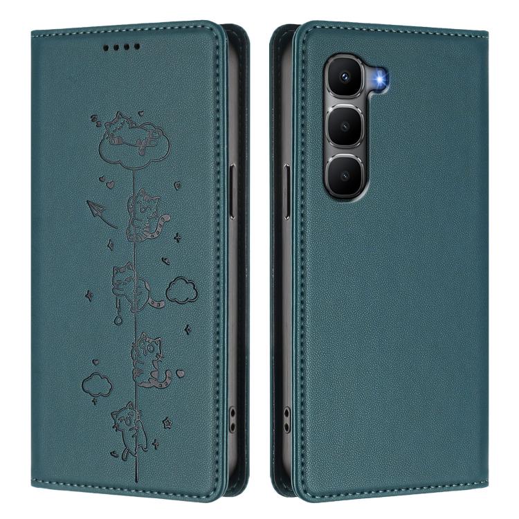 For Infinix Hot 60 4G / 60i 4G Cute Cats Embossed Magnetic RFID Vegan Leather Phone Case