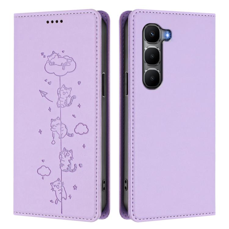 For Infinix Hot 60 4G / 60i 4G Cute Cats Embossed Magnetic RFID Vegan Leather Phone Case