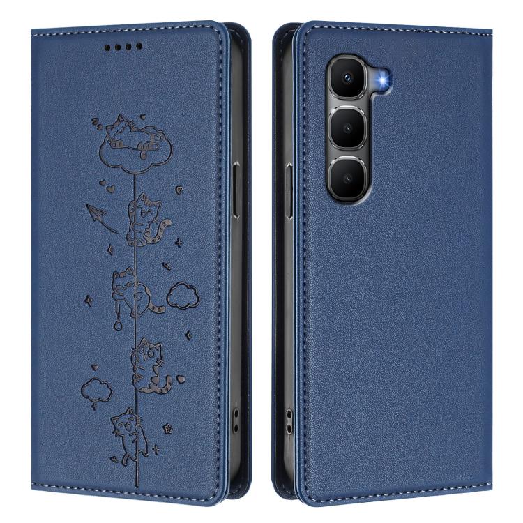 For Infinix Hot 60 4G / 60i 4G Cute Cats Embossed Magnetic RFID Vegan Leather Phone Case