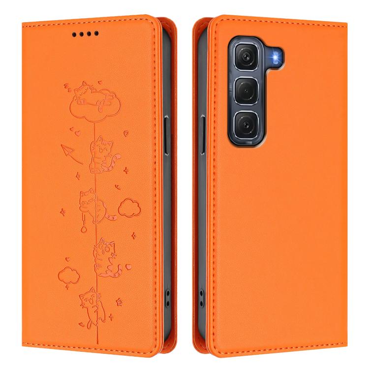 For Infinix Hot 60 Pro 4G Cute Cats Embossed Magnetic RFID Vegan Leather Phone Case