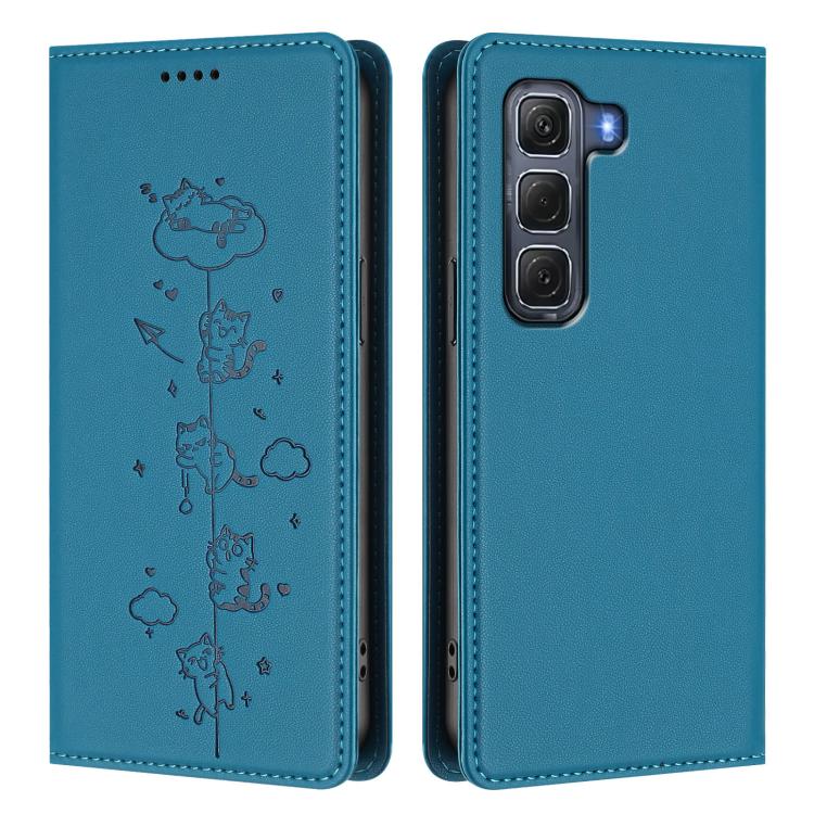 For Infinix Hot 60 Pro 4G Cute Cats Embossed Magnetic RFID Vegan Leather Phone Case