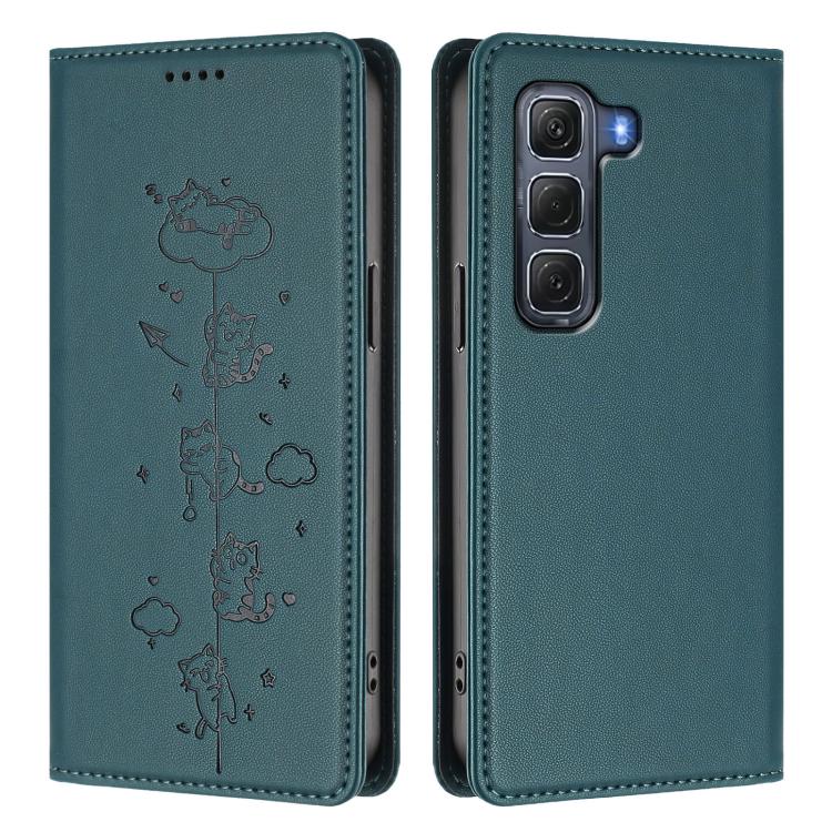 For Infinix Hot 60 Pro 4G Cute Cats Embossed Magnetic RFID Vegan Leather Phone Case