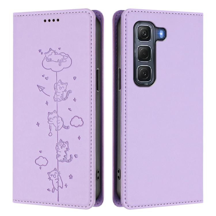 For Infinix Hot 60 Pro 4G Cute Cats Embossed Magnetic RFID Vegan Leather Phone Case