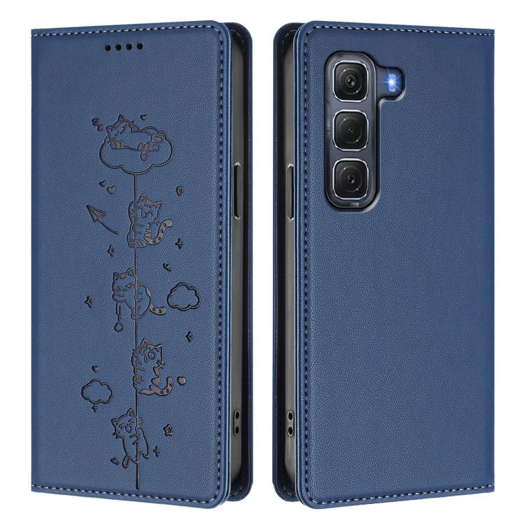 For Infinix Hot 60 Pro 4G Cute Cats Embossed Magnetic RFID Vegan Leather Phone Case