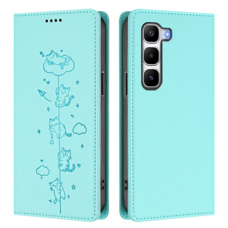 For Infinix Hot 60 Pro+ Cute Cats Embossed Magnetic RFID Vegan Leather Phone Case
