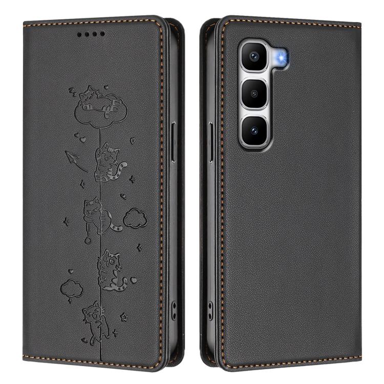 For Infinix Hot 60 Pro+ Cute Cats Embossed Magnetic RFID Vegan Leather Phone Case