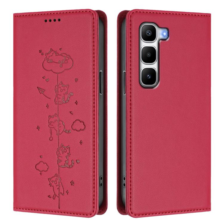 For Infinix Hot 60 Pro+ Cute Cats Embossed Magnetic RFID Vegan Leather Phone Case