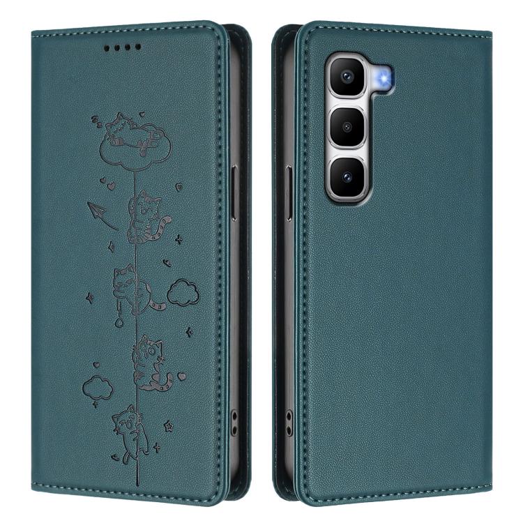 For Infinix Hot 60 Pro+ Cute Cats Embossed Magnetic RFID Vegan Leather Phone Case