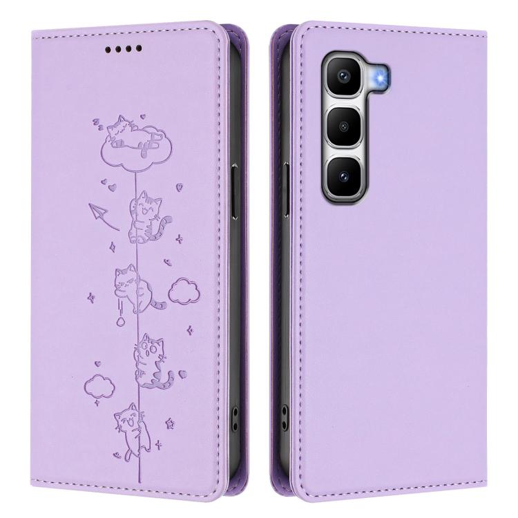 For Infinix Hot 60 Pro+ Cute Cats Embossed Magnetic RFID Vegan Leather Phone Case