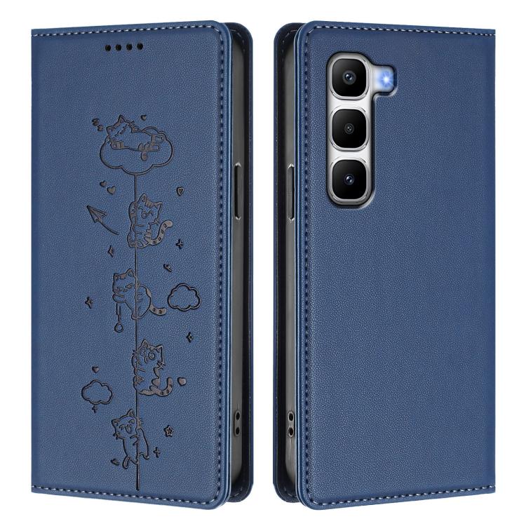 For Infinix Hot 60 Pro+ Cute Cats Embossed Magnetic RFID Vegan Leather Phone Case