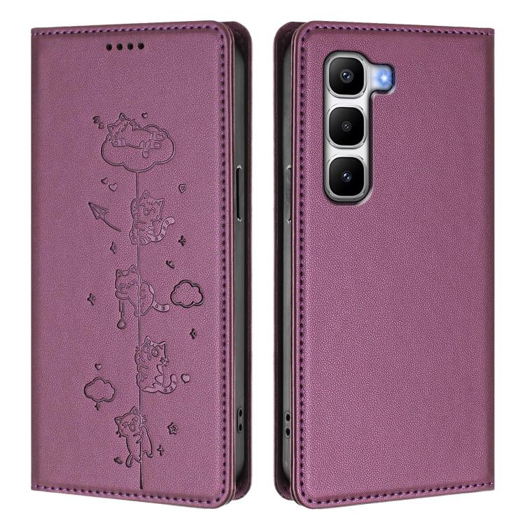 For Infinix Hot 60 Pro+ Cute Cats Embossed Magnetic RFID Vegan Leather Phone Case