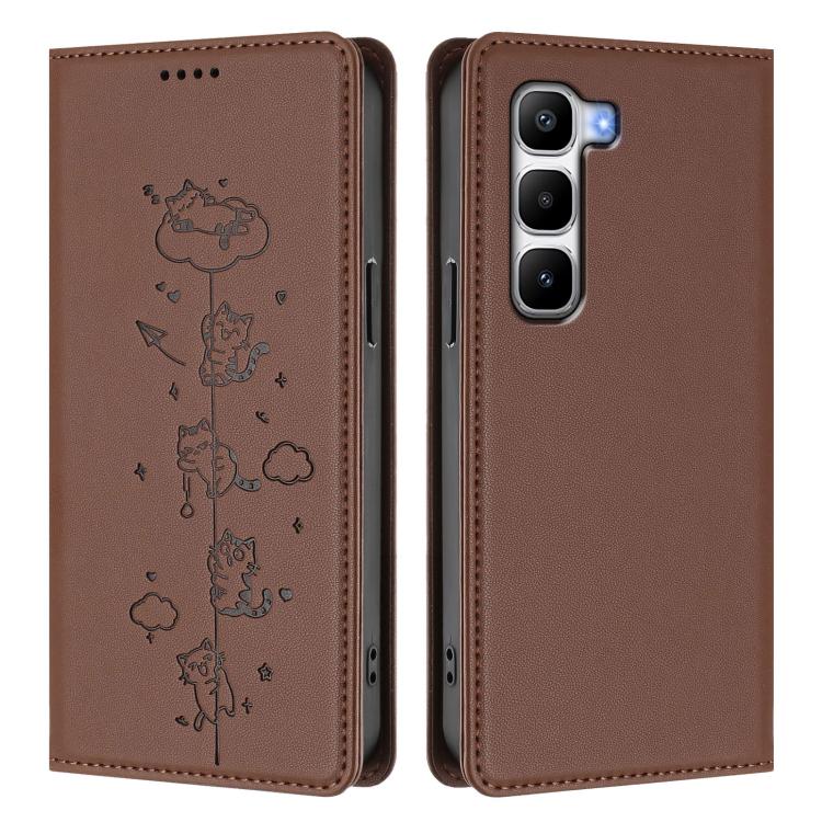 For Infinix Hot 60 Pro+ Cute Cats Embossed Magnetic RFID Vegan Leather Phone Case