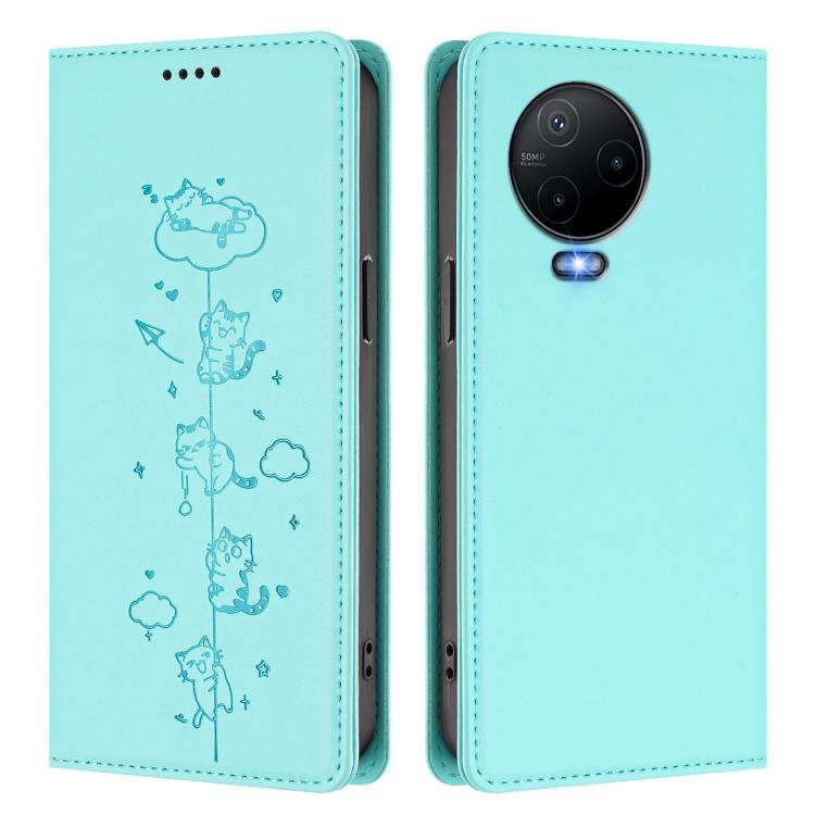 For Infinix Note 12 / Note 12 Pro 4G Cute Cats Embossed Magnetic RFID Vegan Leather Phone Case