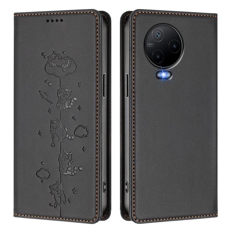 For Infinix Note 12 / Note 12 Pro 4G Cute Cats Embossed Magnetic RFID Vegan Leather Phone Case