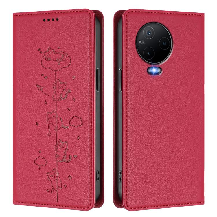 For Infinix Note 12 / Note 12 Pro 4G Cute Cats Embossed Magnetic RFID Vegan Leather Phone Case