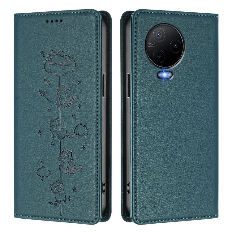For Infinix Note 12 / Note 12 Pro 4G Cute Cats Embossed Magnetic RFID Vegan Leather Phone Case