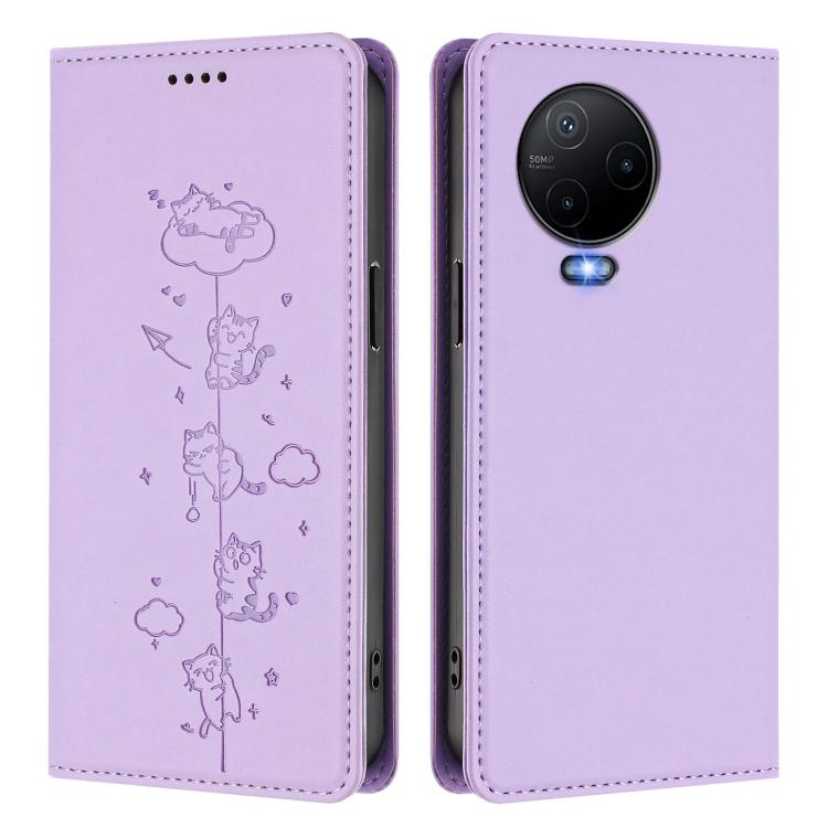 For Infinix Note 12 / Note 12 Pro 4G Cute Cats Embossed Magnetic RFID Vegan Leather Phone Case