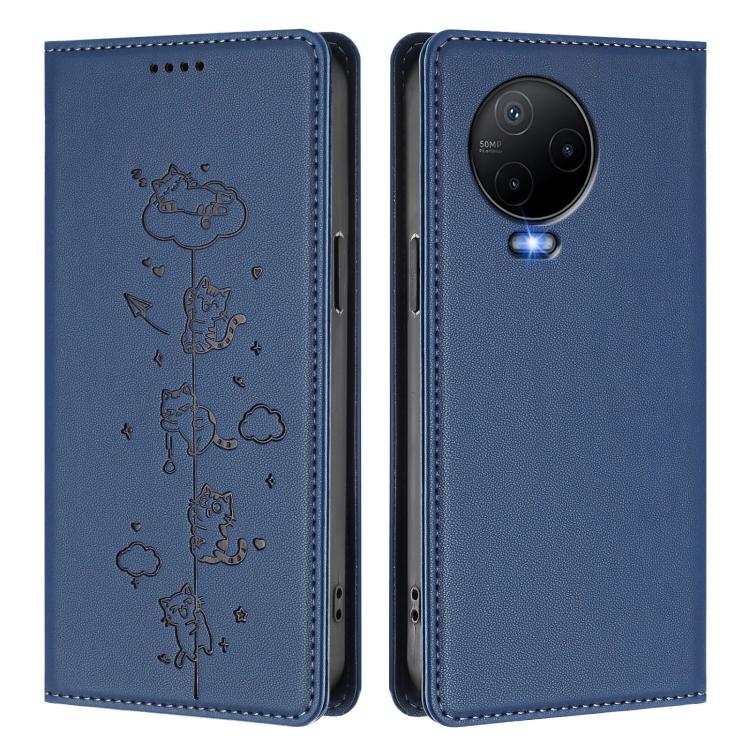 For Infinix Note 12 / Note 12 Pro 4G Cute Cats Embossed Magnetic RFID Vegan Leather Phone Case