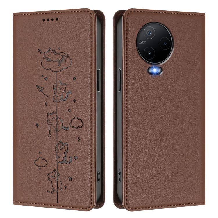 For Infinix Note 12 / Note 12 Pro 4G Cute Cats Embossed Magnetic RFID Vegan Leather Phone Case
