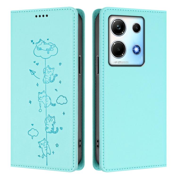 For Infinix Note 30 5G / 4G Cute Cats Embossed Magnetic RFID Vegan Leather Phone Case