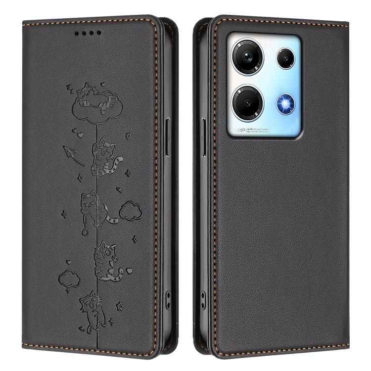 For Infinix Note 30 5G / 4G Cute Cats Embossed Magnetic RFID Vegan Leather Phone Case