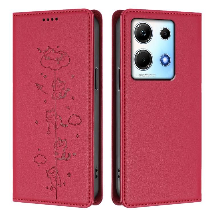For Infinix Note 30 5G / 4G Cute Cats Embossed Magnetic RFID Vegan Leather Phone Case