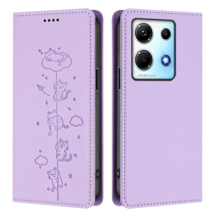 For Infinix Note 30 5G / 4G Cute Cats Embossed Magnetic RFID Vegan Leather Phone Case