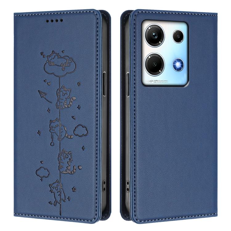 For Infinix Note 30 5G / 4G Cute Cats Embossed Magnetic RFID Vegan Leather Phone Case
