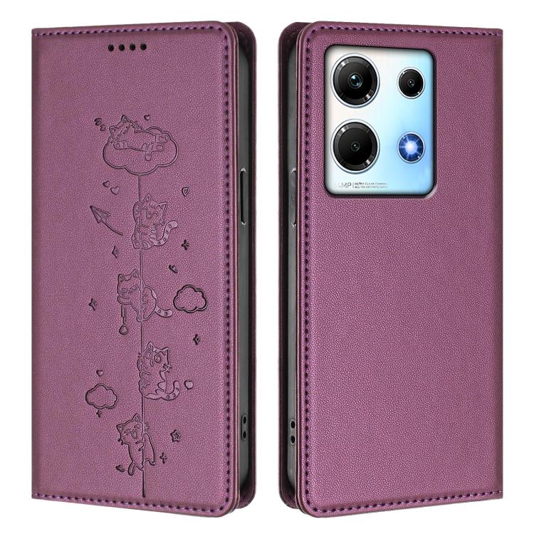 For Infinix Note 30 5G / 4G Cute Cats Embossed Magnetic RFID Vegan Leather Phone Case