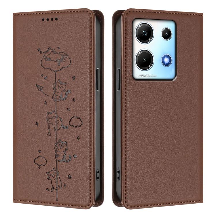 For Infinix Note 30 5G / 4G Cute Cats Embossed Magnetic RFID Vegan Leather Phone Case