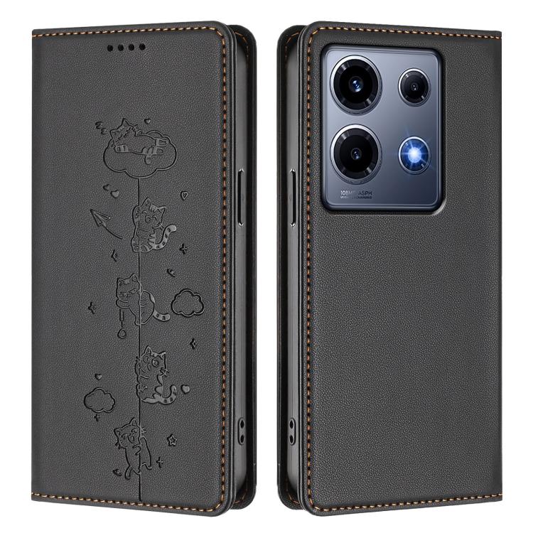For Infinix Note 30 VIP Cute Cats Embossed Magnetic RFID Vegan Leather Phone Case