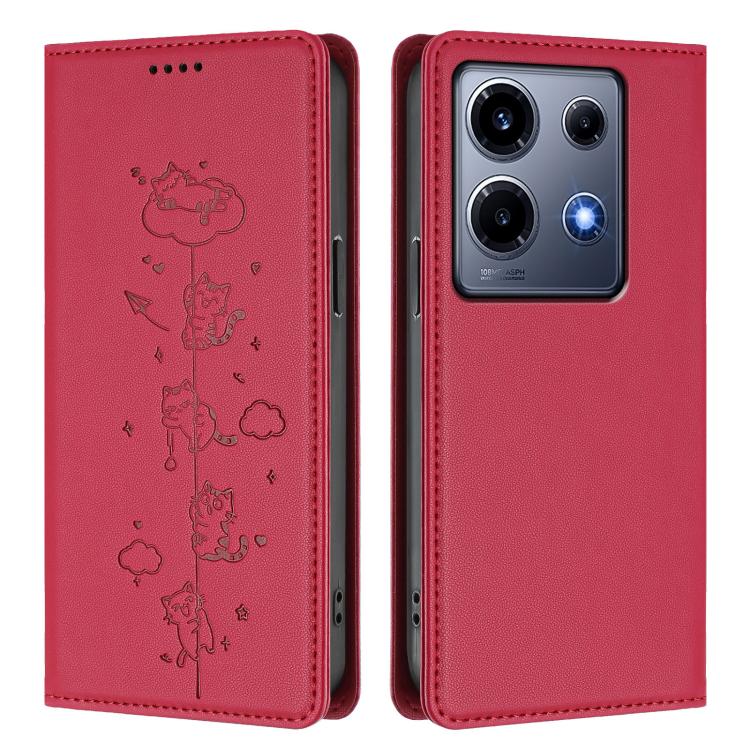 For Infinix Note 30 VIP Cute Cats Embossed Magnetic RFID Vegan Leather Phone Case