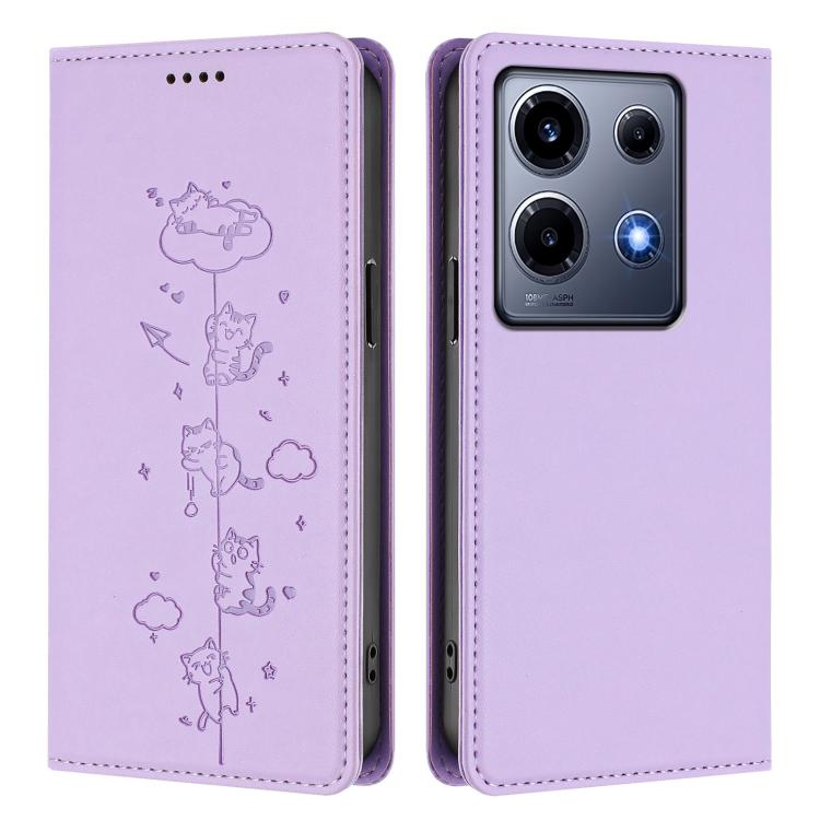 For Infinix Note 30 VIP Cute Cats Embossed Magnetic RFID Vegan Leather Phone Case