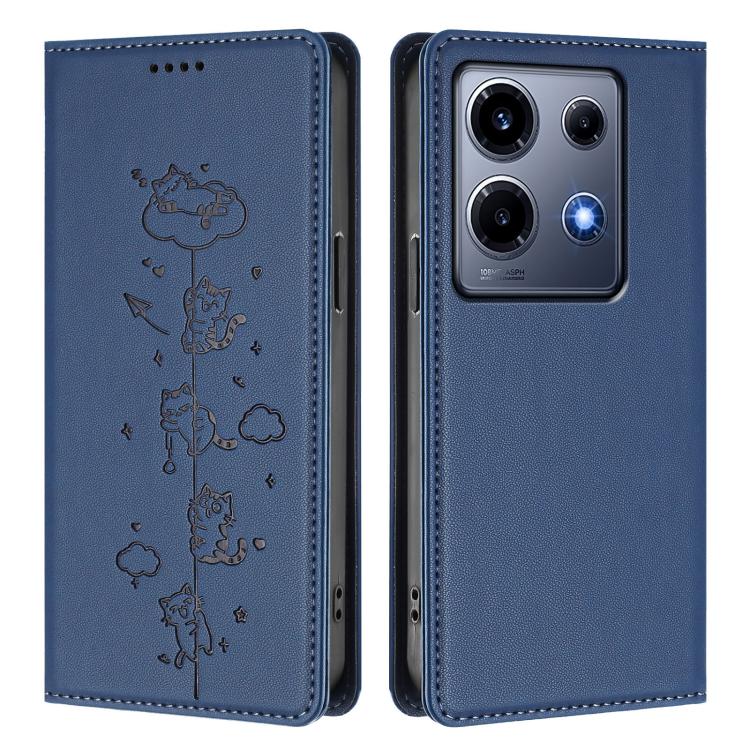For Infinix Note 30 VIP Cute Cats Embossed Magnetic RFID Vegan Leather Phone Case