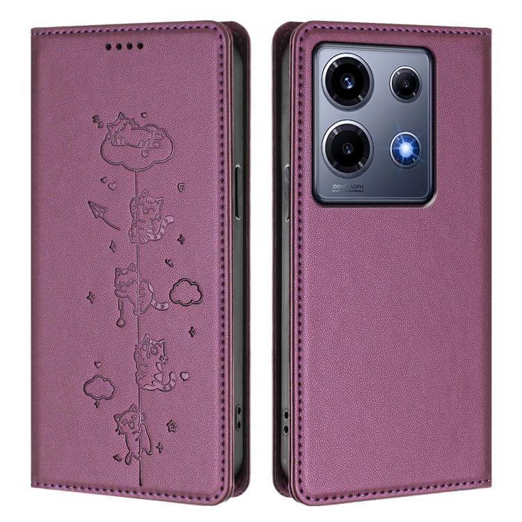 For Infinix Note 30 VIP Cute Cats Embossed Magnetic RFID Vegan Leather Phone Case