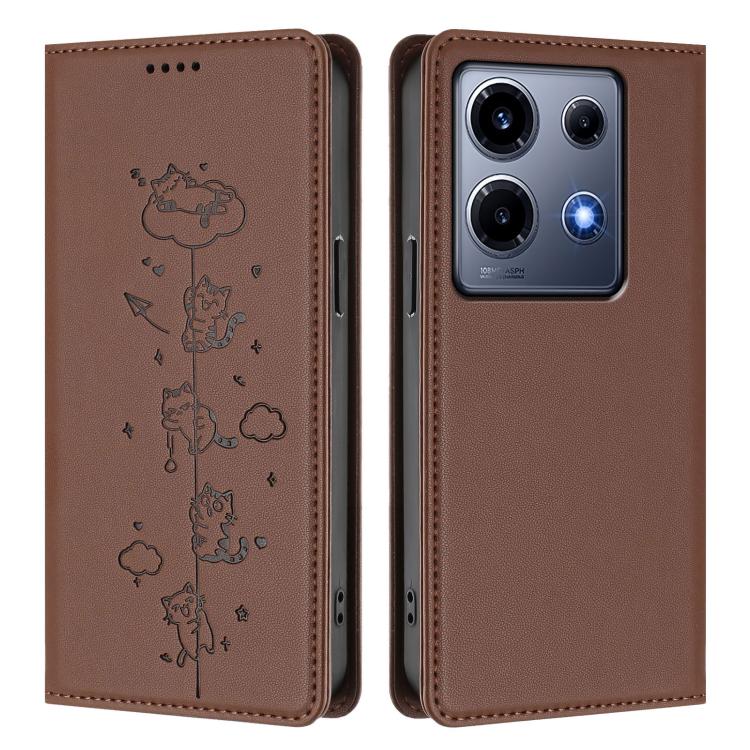 For Infinix Note 30 VIP Cute Cats Embossed Magnetic RFID Vegan Leather Phone Case