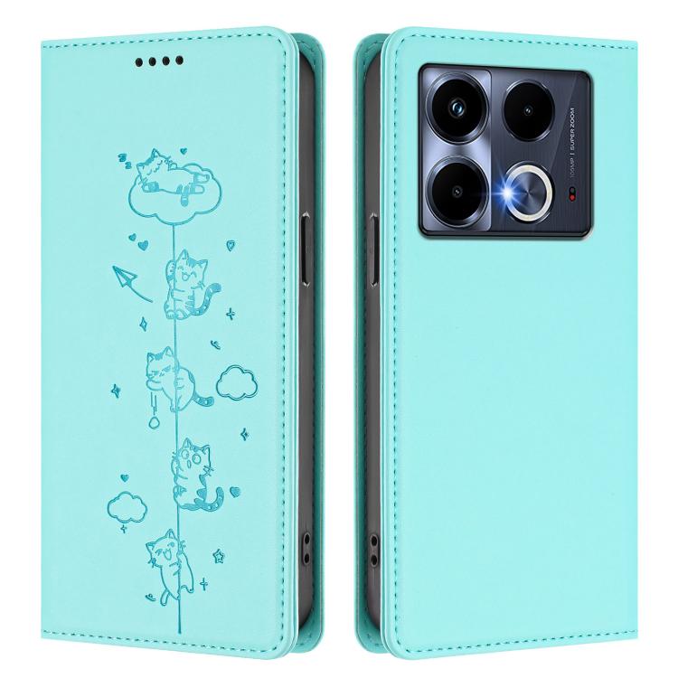 For Infinix Note 40 4G Cute Cats Embossed Magnetic RFID Vegan Leather Phone Case