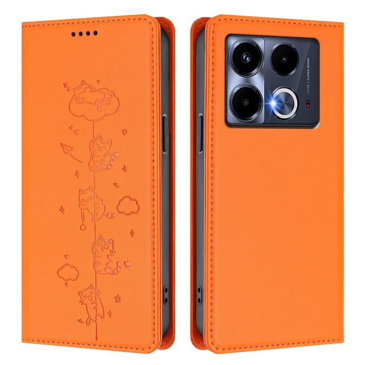 For Infinix Note 40 4G Cute Cats Embossed Magnetic RFID Vegan Leather Phone Case