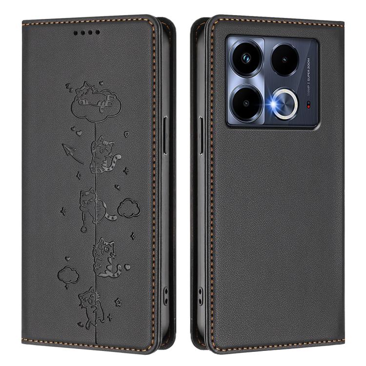 For Infinix Note 40 4G Cute Cats Embossed Magnetic RFID Vegan Leather Phone Case