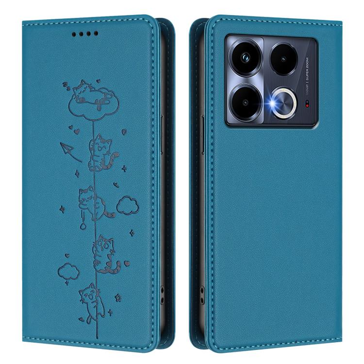 For Infinix Note 40 4G Cute Cats Embossed Magnetic RFID Vegan Leather Phone Case