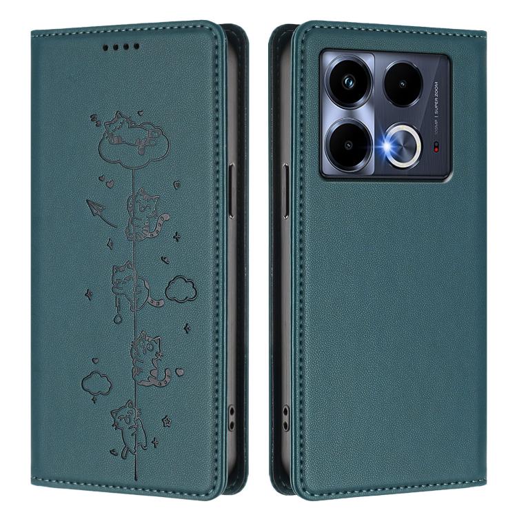 For Infinix Note 40 4G Cute Cats Embossed Magnetic RFID Vegan Leather Phone Case
