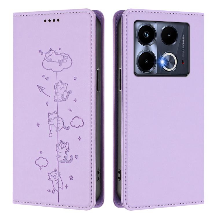 For Infinix Note 40 4G Cute Cats Embossed Magnetic RFID Vegan Leather Phone Case