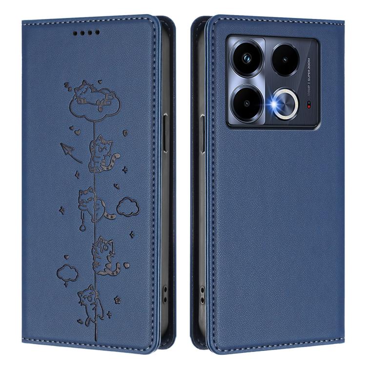 For Infinix Note 40 4G Cute Cats Embossed Magnetic RFID Vegan Leather Phone Case
