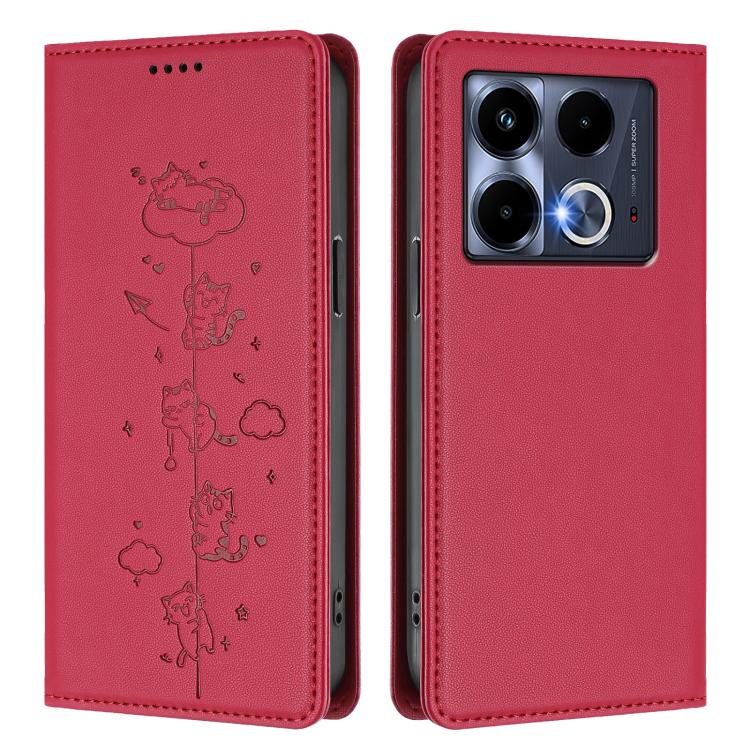 For Infinix Note 40 5G Cute Cats Embossed Magnetic RFID Vegan Leather Phone Case