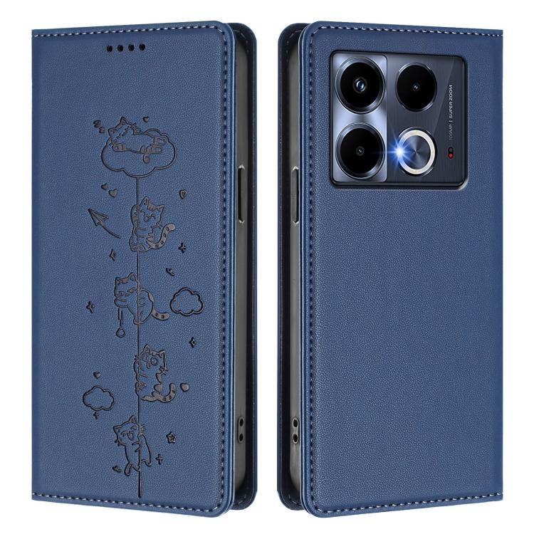 For Infinix Note 40 5G Cute Cats Embossed Magnetic RFID Vegan Leather Phone Case