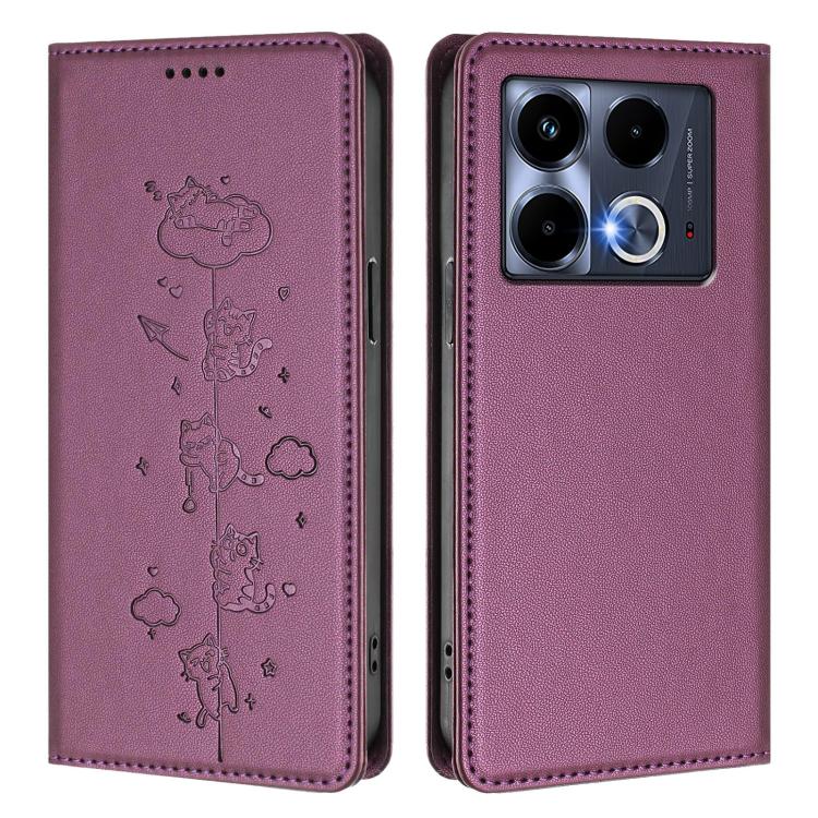 For Infinix Note 40 5G Cute Cats Embossed Magnetic RFID Vegan Leather Phone Case