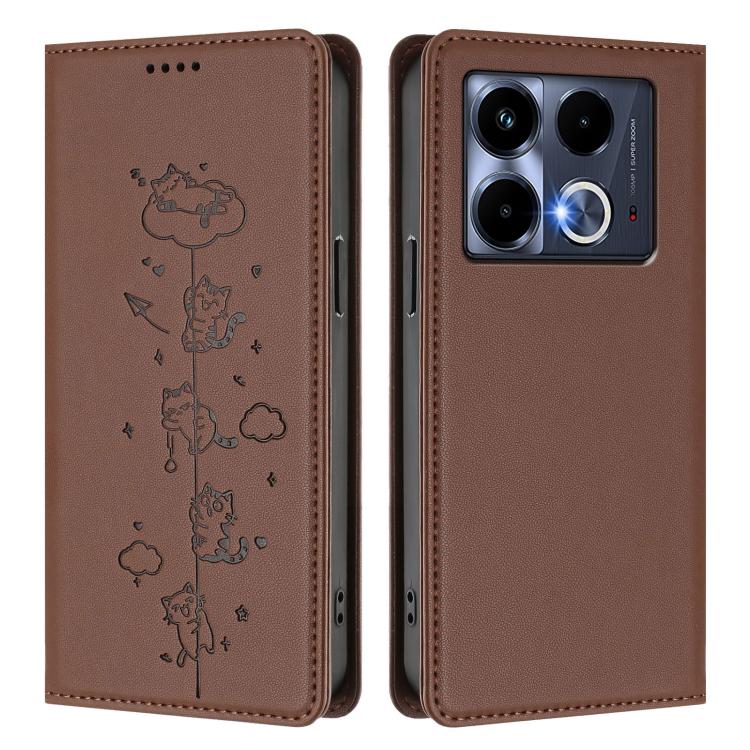 For Infinix Note 40 5G Cute Cats Embossed Magnetic RFID Vegan Leather Phone Case