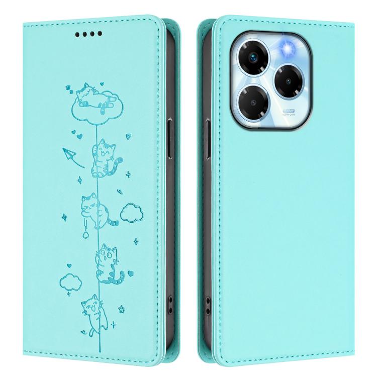 For Infinix Note 40x 5G Cute Cats Embossed Magnetic RFID Vegan Leather Phone Case