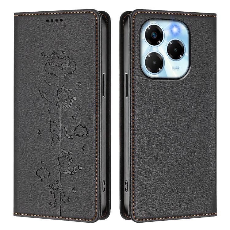 For Infinix Note 40x 5G Cute Cats Embossed Magnetic RFID Vegan Leather Phone Case